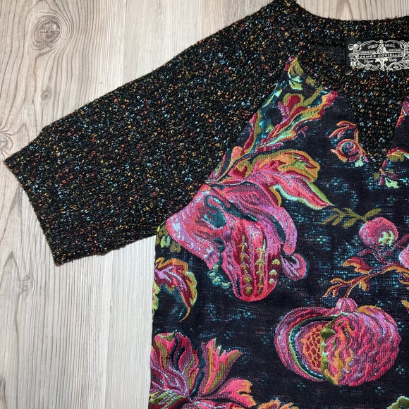 ANTHROPOLOGIE James Coviello Black Floral Metallic Brocade Knit Top - Picture 5 of 9